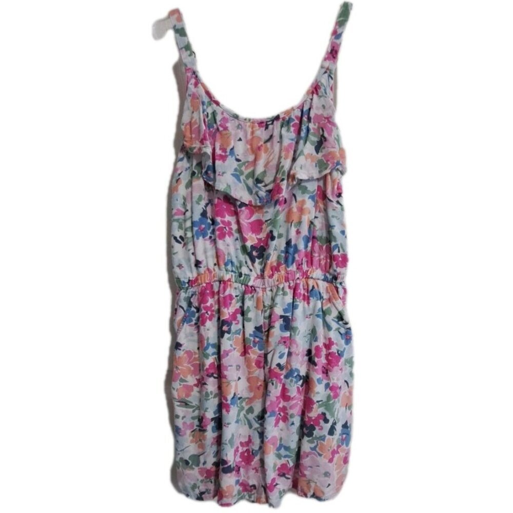 Abercrombie Kids 11/12 Floral Sleeveless Romper Ruffle Pockets Lingerie Straps